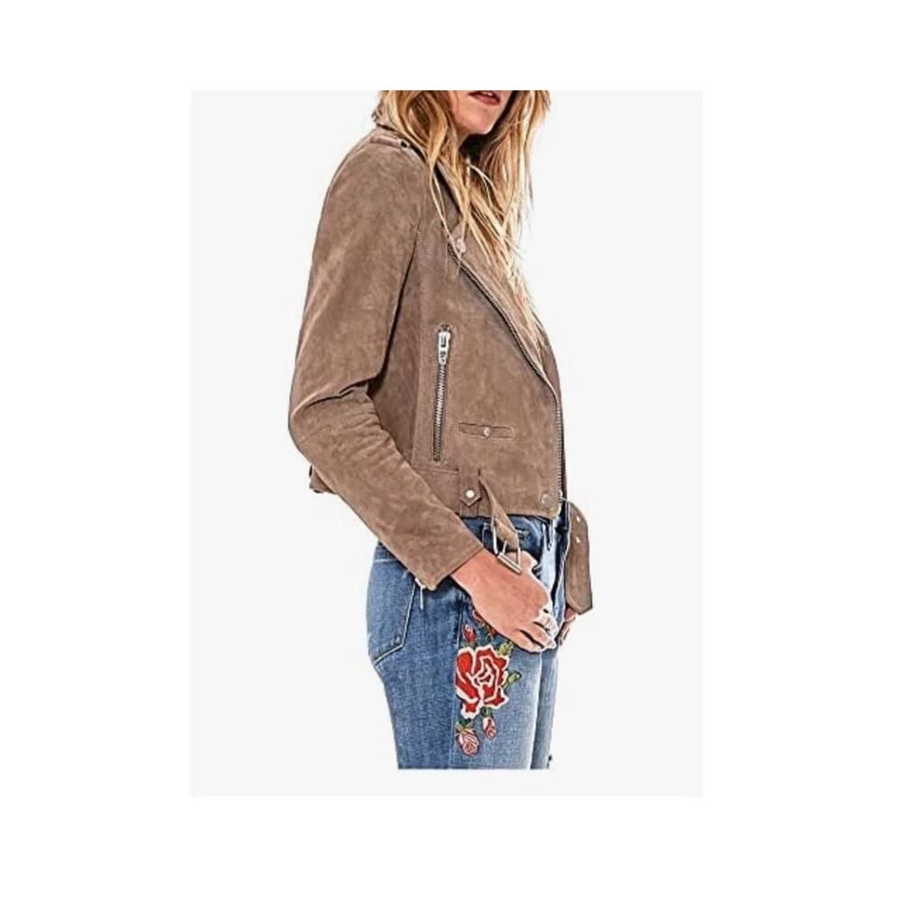BLANKNYC Womens M Brown Suede Leather Moto Jacket Cropped Belted NWT - Picture 3 of 4